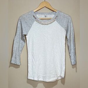 J. Crew Jewel Embellished Casual Baseball Long Sleeve Tee Size Ex Small